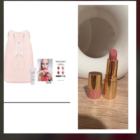 NIB Dior Makeup Pouch Pink Canvas Drawstring bag 17×11×6cm w/freebies - Picture 2 of 16